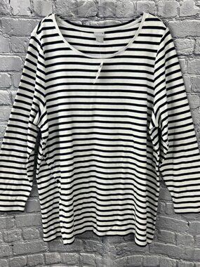 Chico's Stripe Side Button Tunic Top Size 4 US XXL LS Knit Classic Navy NWT